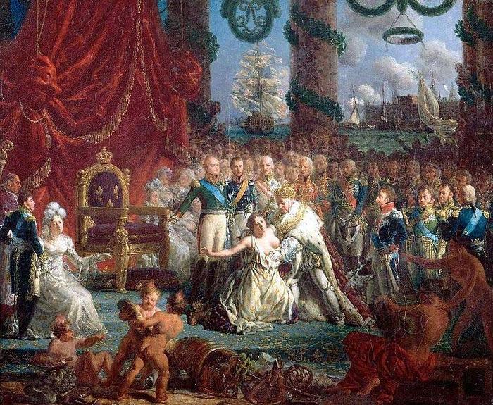 Louis-Philippe Crepin Louis XVIII relevant la France de ses ruines oil painting picture